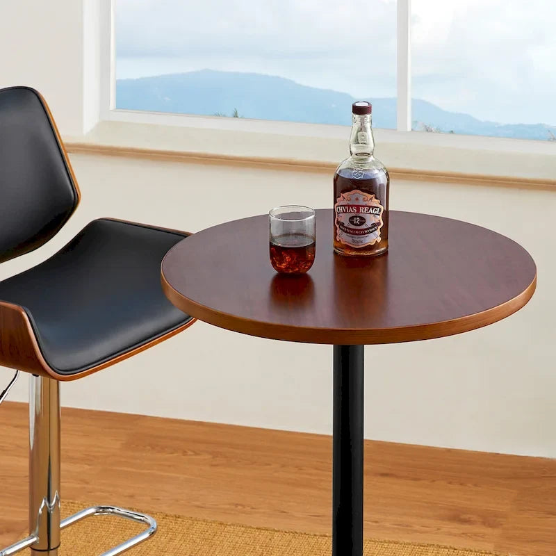 Table de bar ronde Glitzhome style bistro moderne, plateau en noyer, 39,5 po de hauteur