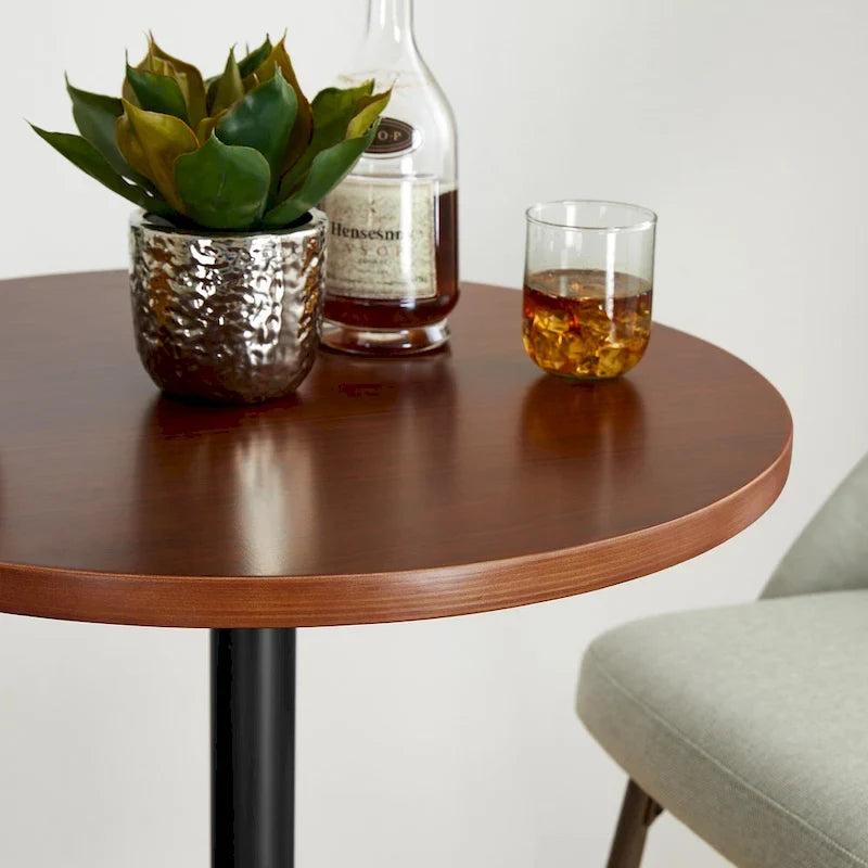 Table de bar ronde Glitzhome style bistro moderne, plateau en noyer, 39,5 po de hauteur