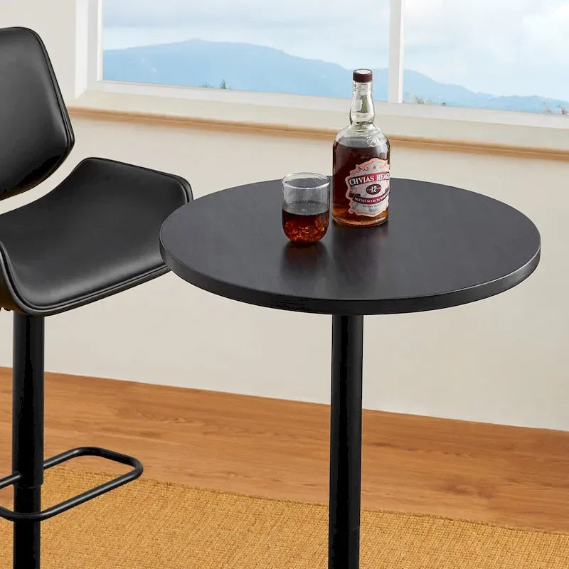 Table de bar ronde Glitzhome style bistro moderne, plateau en noyer, 39,5 po de hauteur