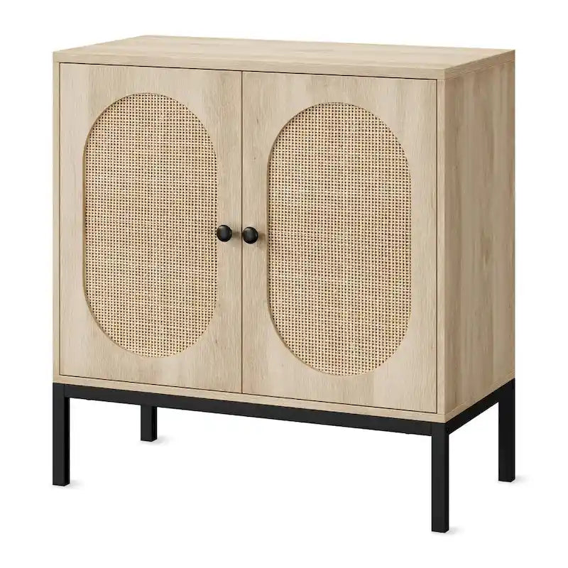 Armoire de rangement en rotin beige avec portes et étagères - Non disponible
