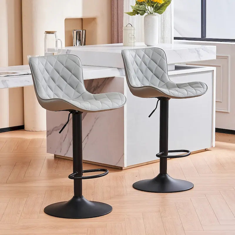Ensemble de 2 tabourets de bar pivotants et réglables, style moderne.