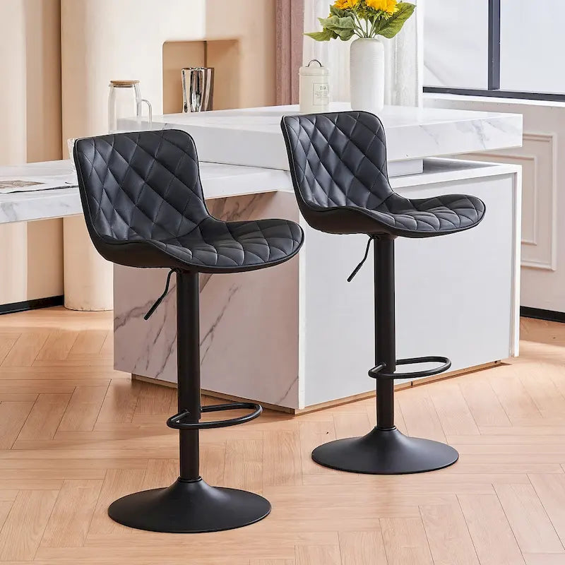 Ensemble de 2 tabourets de bar pivotants et réglables, style moderne.