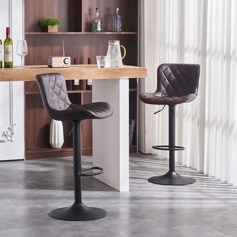 Ensemble de 2 tabourets de bar pivotants et réglables, style moderne.