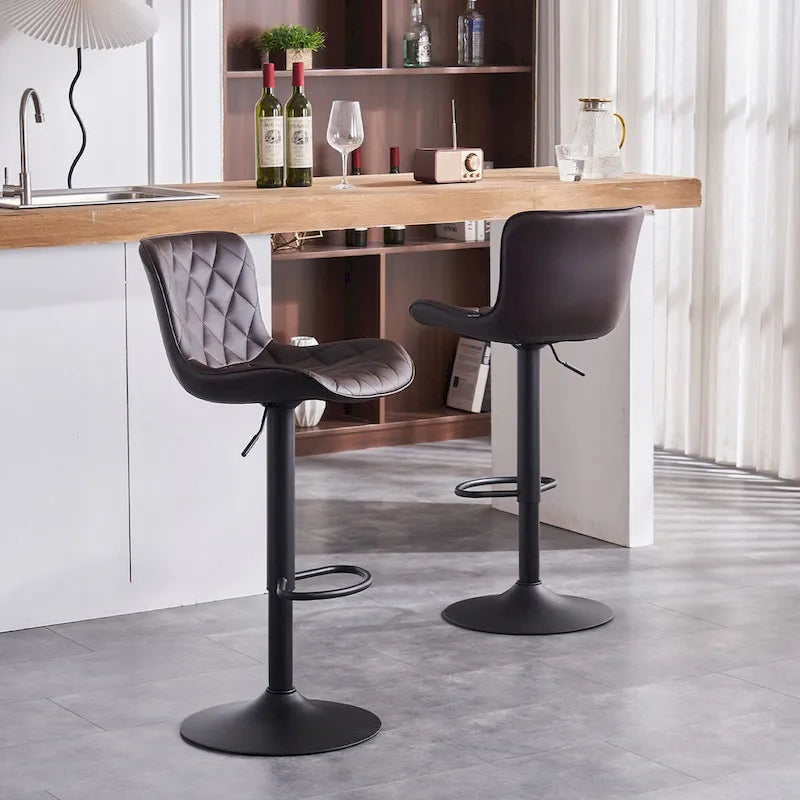 Ensemble de 2 tabourets de bar pivotants et réglables, style moderne.