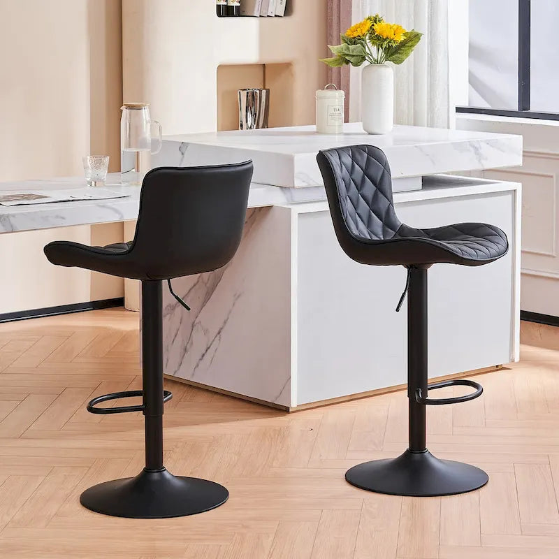 Ensemble de 2 tabourets de bar pivotants et réglables, style moderne.