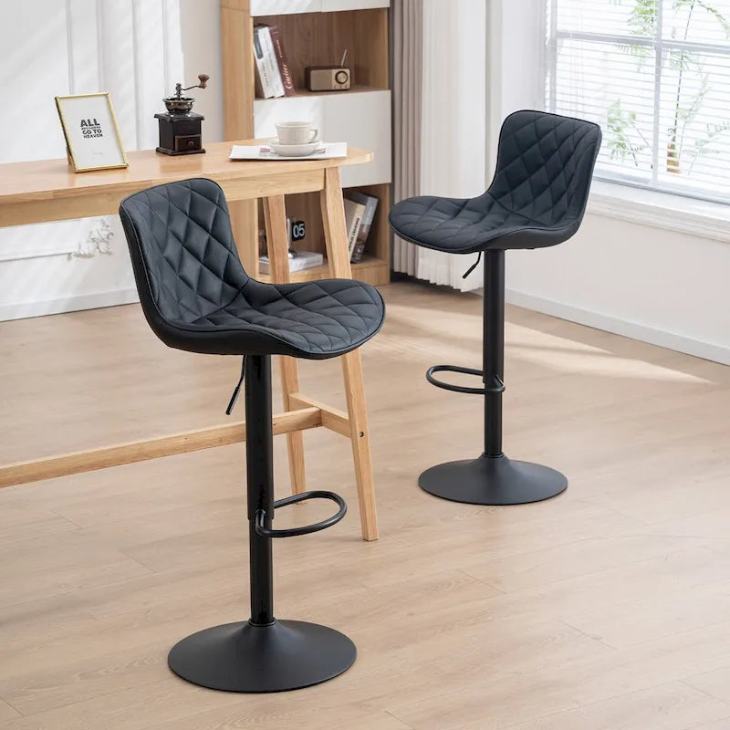 Ensemble de 2 tabourets de bar pivotants et réglables, style moderne.