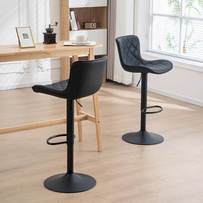 Ensemble de 2 tabourets de bar pivotants et réglables, style moderne.