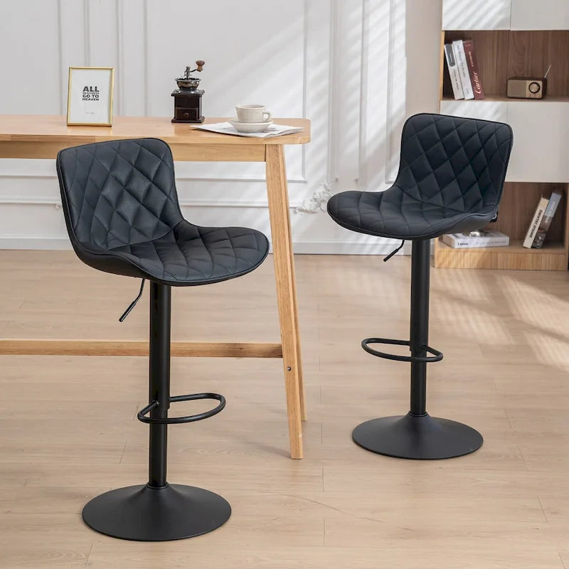Ensemble de 2 tabourets de bar pivotants et réglables, style moderne.