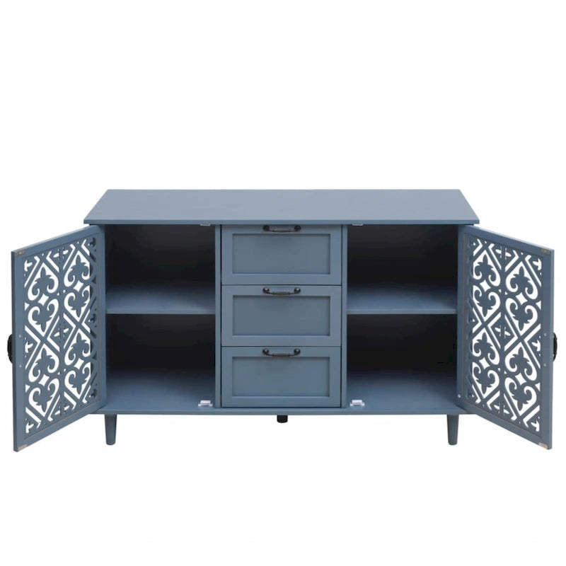 Meuble à 2 portes et 3 tiroirs, style américain, idéal pour une chambre, un salon ou un bureau.