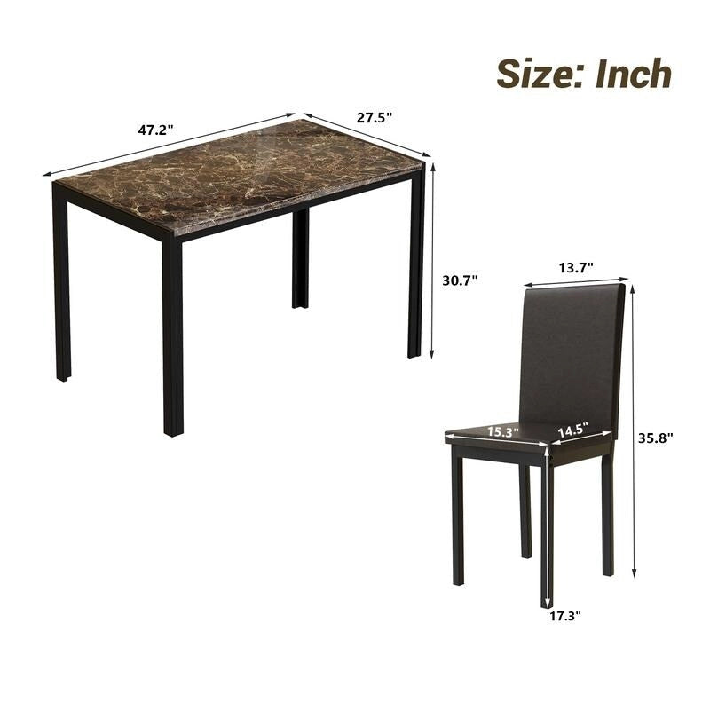 Ensemble de salle à manger moderne 5 pièces en faux marbre avec 4 chaises en cuir PU rembourrées