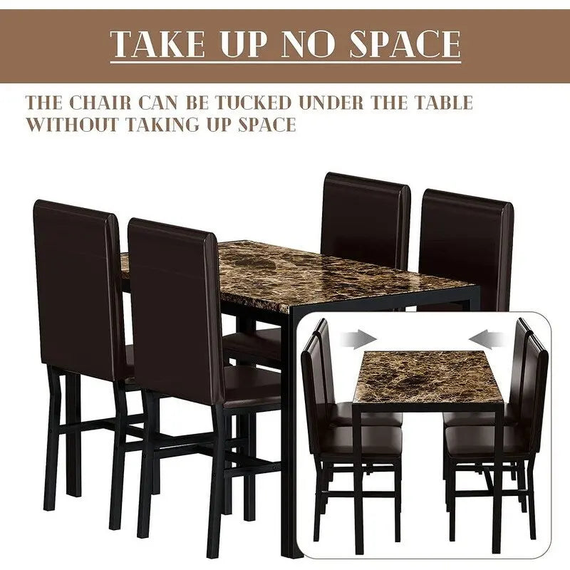 Ensemble de salle à manger moderne 5 pièces en faux marbre avec 4 chaises en cuir PU rembourrées