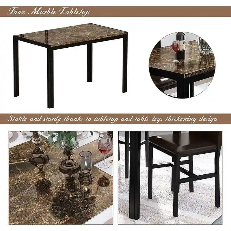 Ensemble de salle à manger moderne 5 pièces en faux marbre avec 4 chaises en cuir PU rembourrées