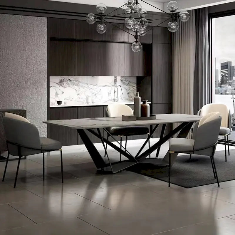 Table de salle à manger rectangulaire moderne et élégante avec plateau en pierre frittée blanche