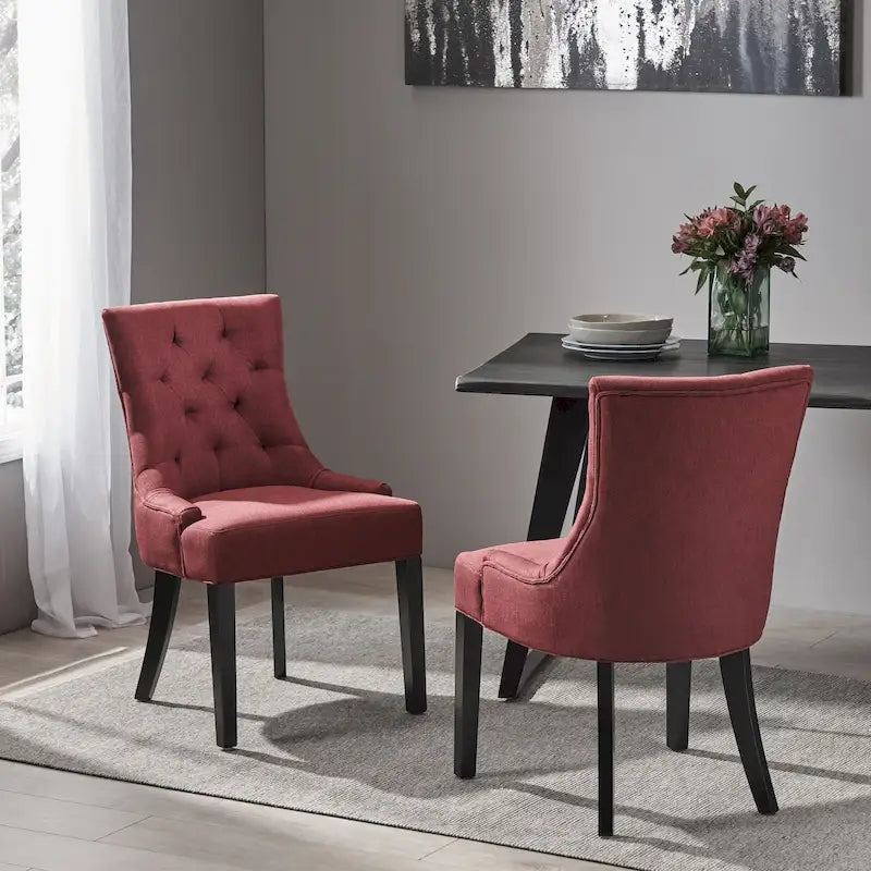Ensemble de 2 chaises de salle à manger rembourrées en tissu avec pieds fuselés