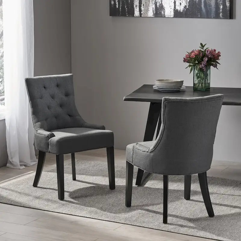 Ensemble de 2 chaises de salle à manger rembourrées en tissu avec pieds fuselés