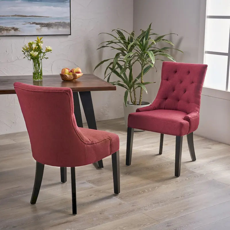Ensemble de 2 chaises de salle à manger rembourrées en tissu avec pieds fuselés