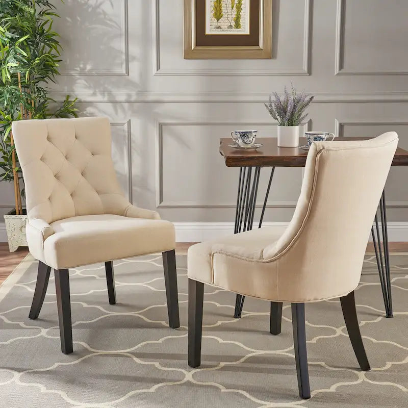 Ensemble de 2 chaises de salle à manger rembourrées en tissu avec pieds fuselés