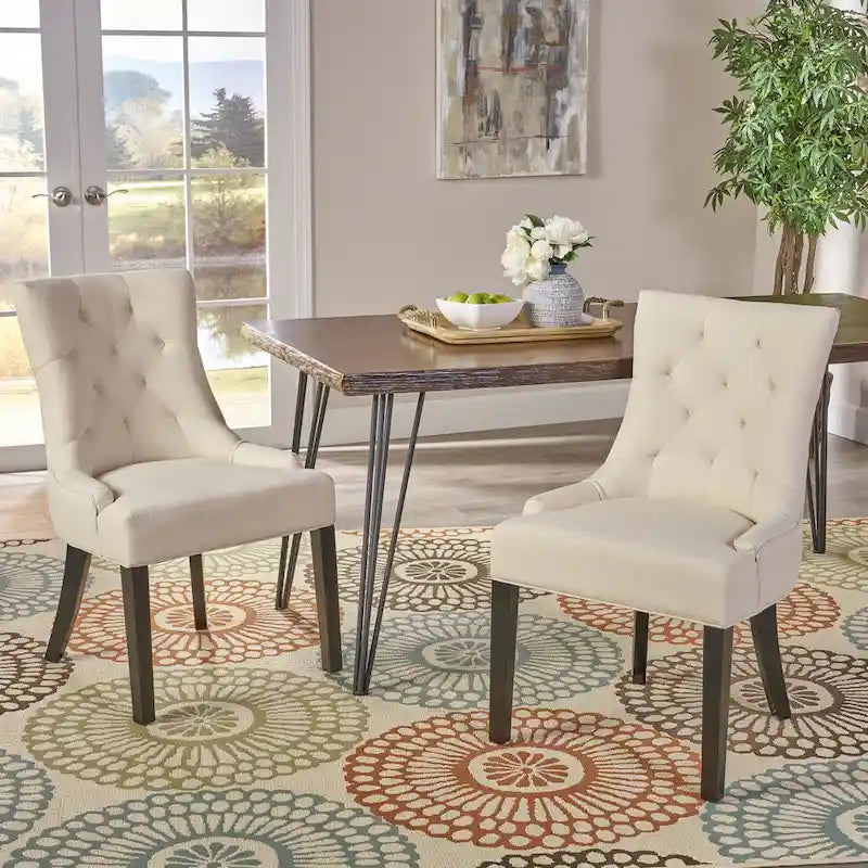 Ensemble de 2 chaises de salle à manger rembourrées en tissu avec pieds fuselés