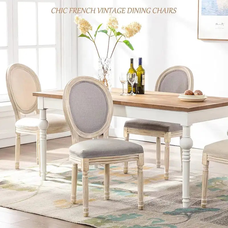 Chaise de salle à manger rembourrée vintage française Mieres, chaise d'appoint (lot de 2) - Non disponible