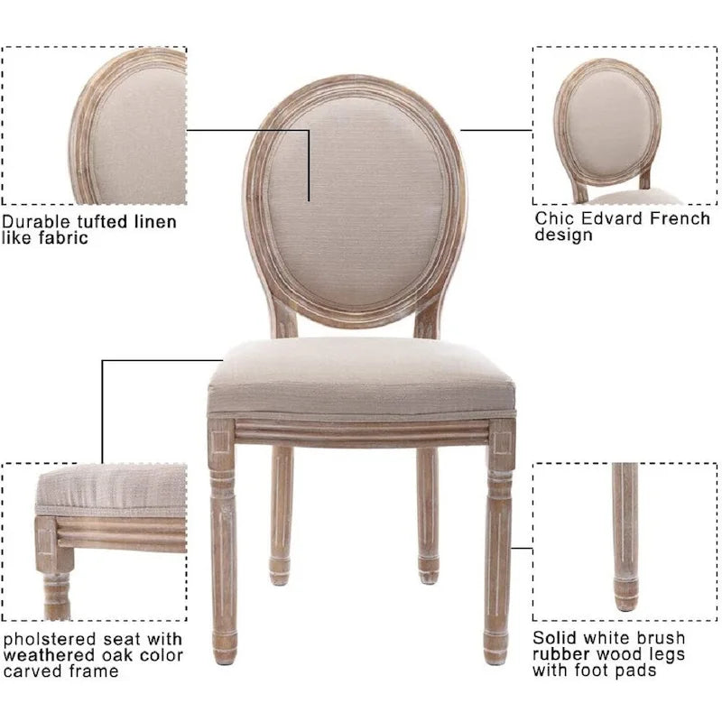 Chaise de salle à manger rembourrée vintage française Mieres, chaise d'appoint (lot de 2) - Non disponible