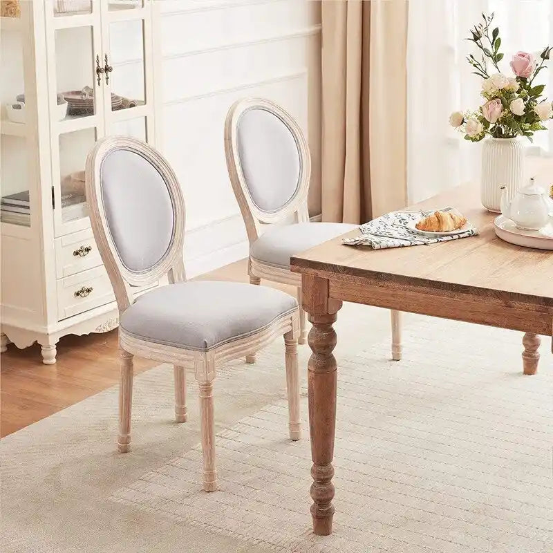 Chaise de salle à manger rembourrée vintage française Mieres, chaise d'appoint (lot de 2) - Non disponible