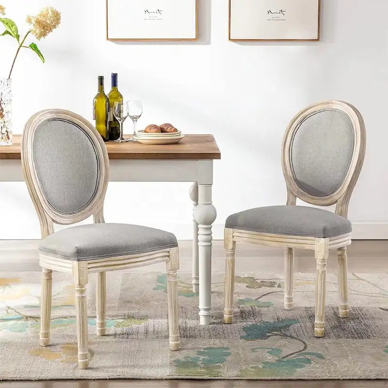 Chaise de salle à manger rembourrée vintage française Mieres, chaise d'appoint (lot de 2) - Non disponible