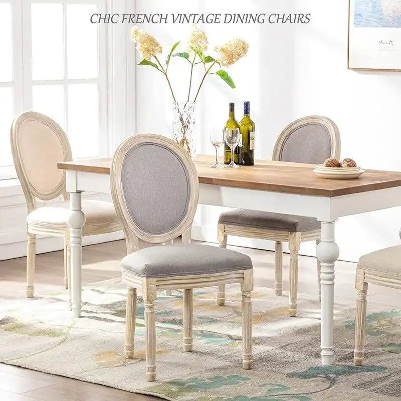 Chaise de salle à manger rembourrée vintage française Mieres, chaise d'appoint (lot de 2) - Non disponible