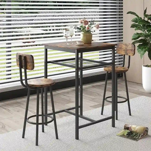 3-Piece Bar Table Set with Metal Shelf,Small Pub Table Set,Dining Set