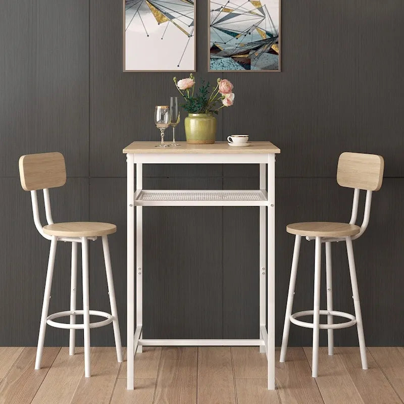 Ensemble table de bar 3 pièces avec étagère en métal, petit ensemble table de pub, ensemble de salle à manger