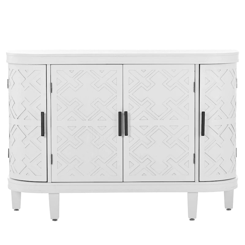 Buffet d'appoint en bois avec portes à motifs antiques, idéal pour un couloir, une entrée, un salon ou une chambre.