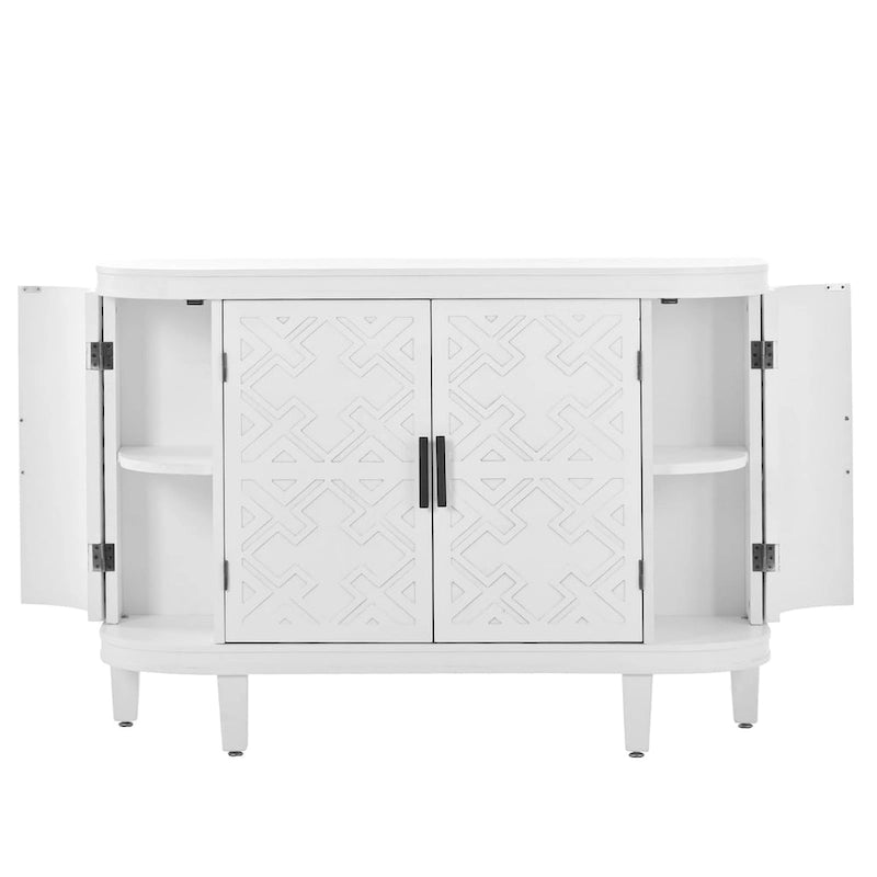 Buffet d'appoint en bois avec portes à motifs antiques, idéal pour un couloir, une entrée, un salon ou une chambre.