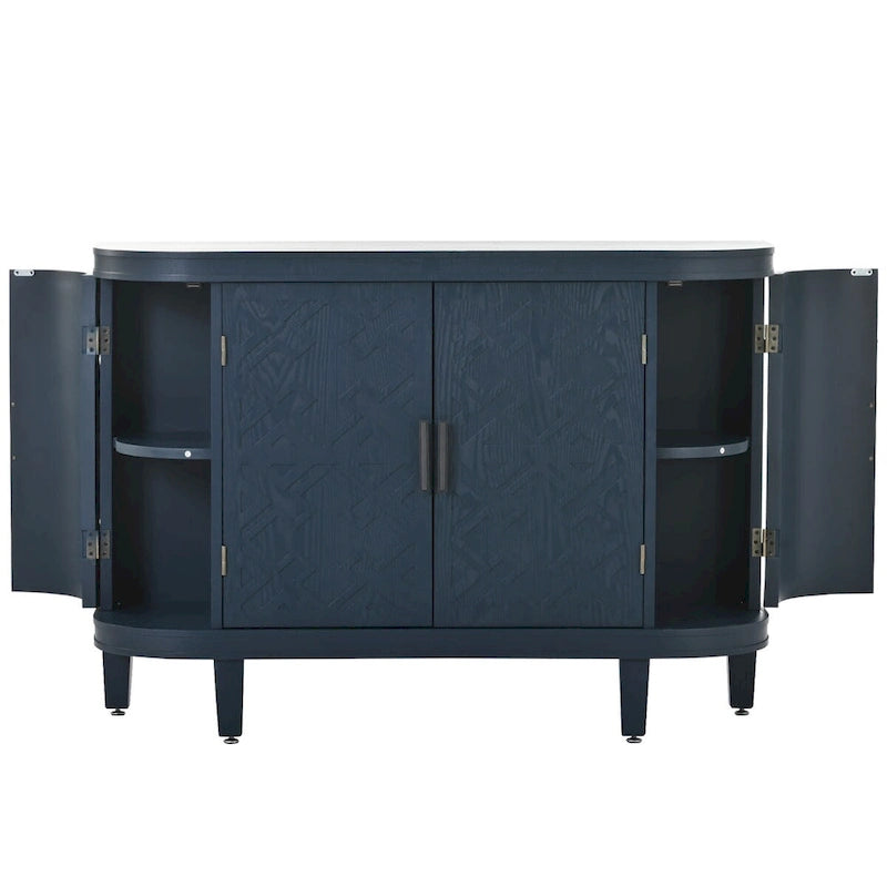 Buffet d'appoint en bois avec portes à motifs antiques, idéal pour un couloir, une entrée, un salon ou une chambre.