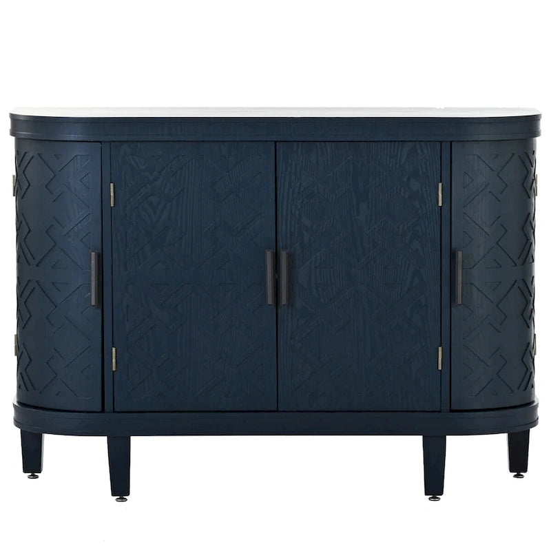 Buffet d'appoint en bois avec portes à motifs antiques, idéal pour un couloir, une entrée, un salon ou une chambre.