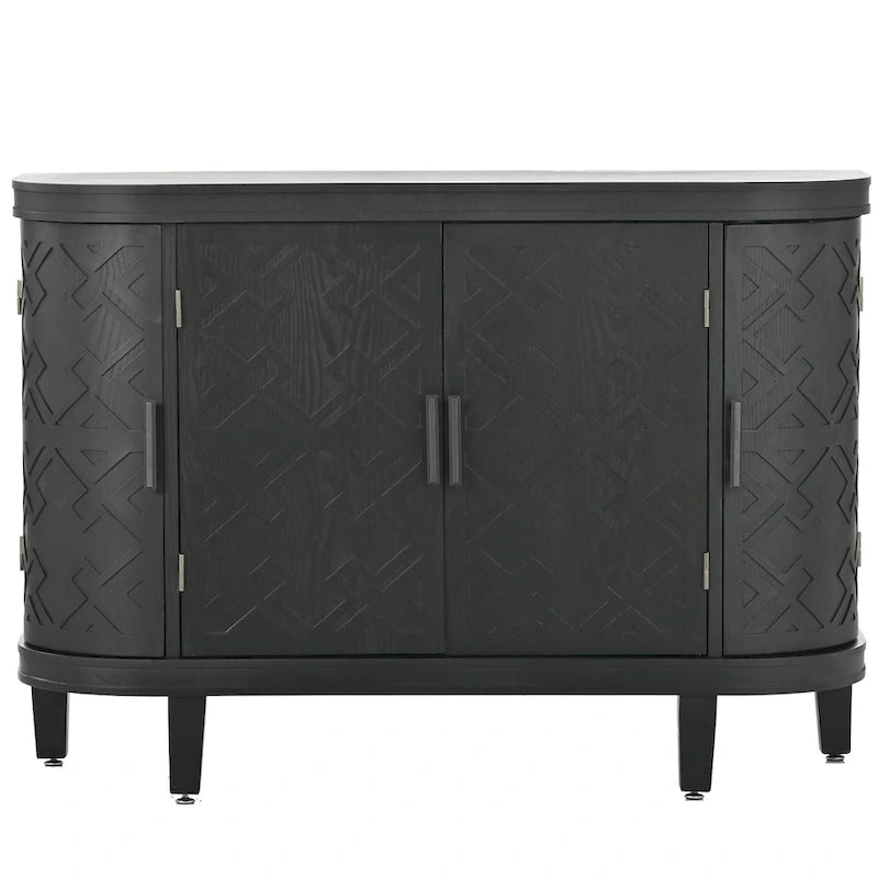 Buffet d'appoint en bois avec portes à motifs antiques, idéal pour un couloir, une entrée, un salon ou une chambre.