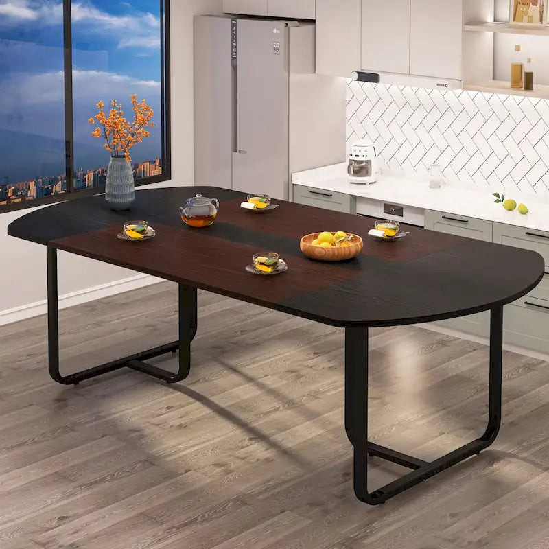 Table de salle à manger ovale moderne 70,86 avec planche de jonction, tables de cuisine incurvées pour 6 à 8 personnes