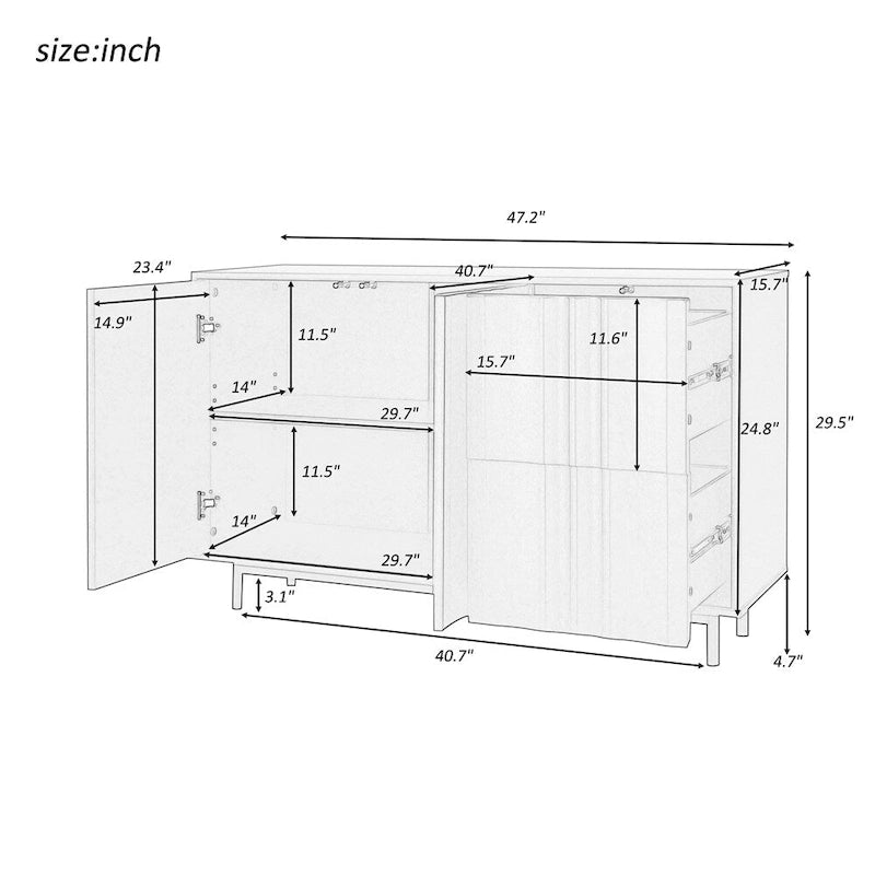 Armoire de rangement à motif ondulé avec 2 portes et 2 tiroirs, réglable