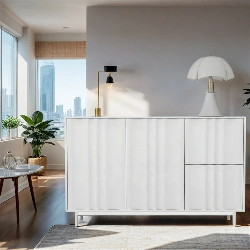Armoire de rangement à motif ondulé avec 2 portes et 2 tiroirs, réglable
