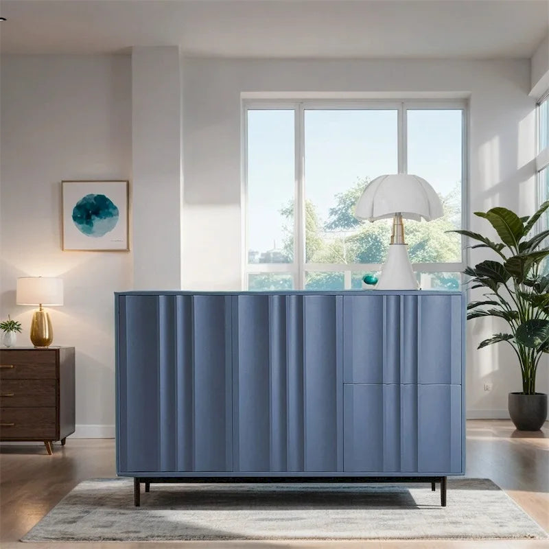 Armoire de rangement à motif ondulé avec 2 portes et 2 tiroirs, réglable