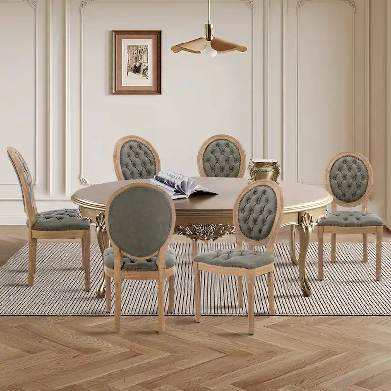 Ensemble de 6 chaises de salle à manger de style campagnard français, peintes à l'ancienne et recouvertes de polyuréthane.