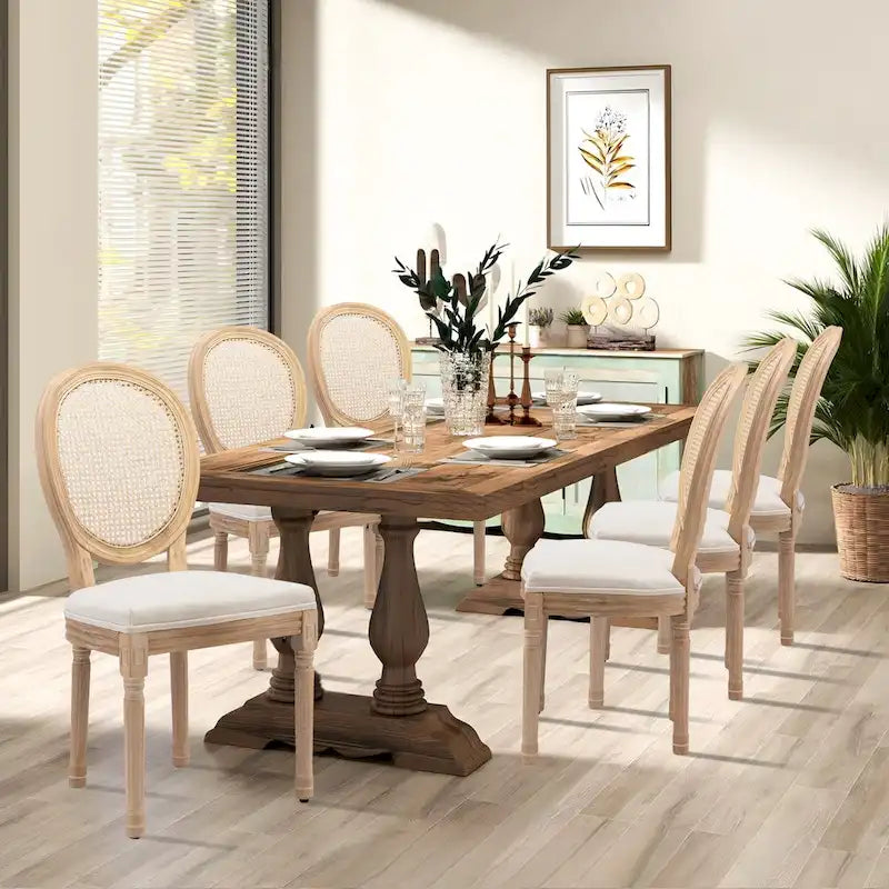 Ensemble de 6 chaises de salle à manger de style campagnard français, peintes à l'ancienne et recouvertes de polyuréthane.