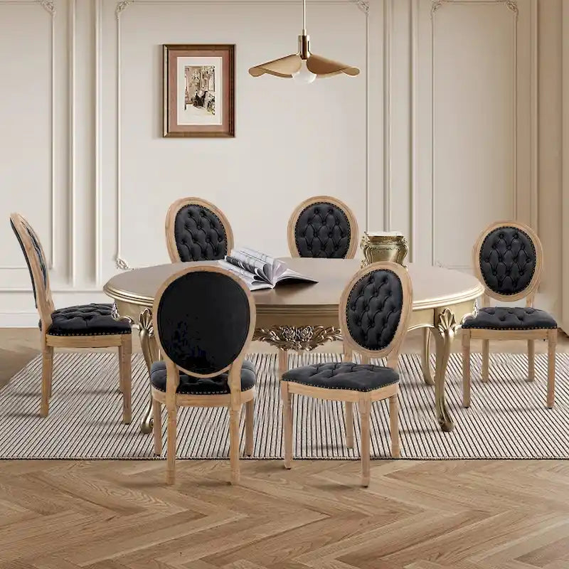 Ensemble de 6 chaises de salle à manger de style campagnard français, peintes à l'ancienne et recouvertes de polyuréthane.