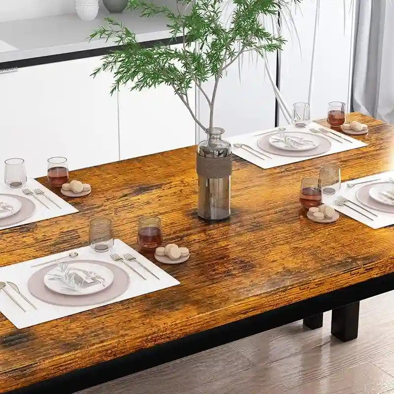 Ensemble de table et chaises de salle à manger 3 pièces style industriel, ensemble de cuisine rétro en bois avec 2 bancs pour la cuisine, la salle à manger ou le restaurant.