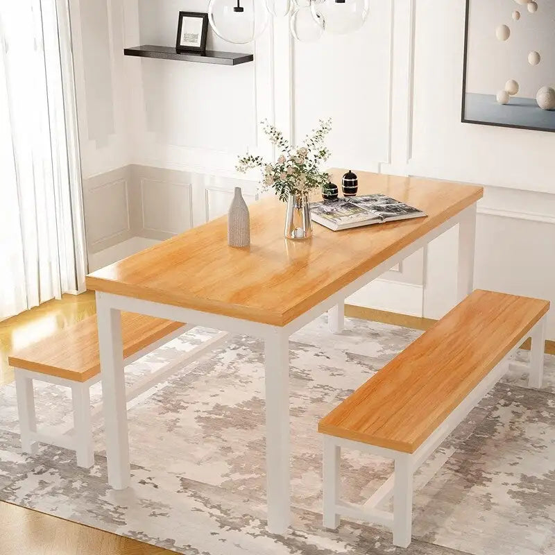 Ensemble de table et chaises de salle à manger 3 pièces style industriel, ensemble de cuisine rétro en bois avec 2 bancs pour la cuisine, la salle à manger ou le restaurant.
