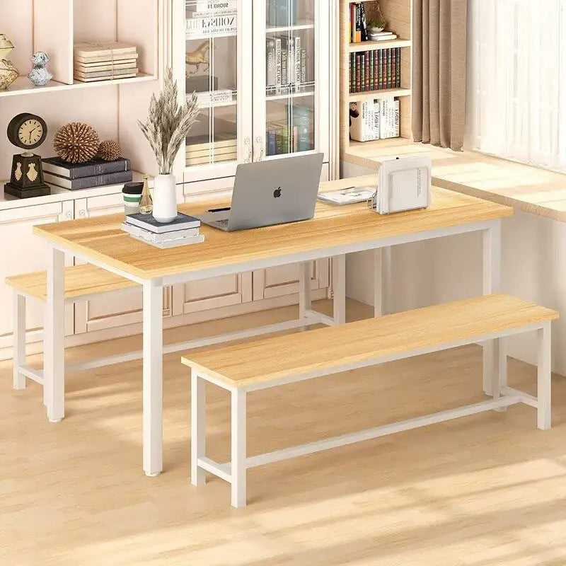 Ensemble de table et chaises de salle à manger 3 pièces style industriel, ensemble de cuisine rétro en bois avec 2 bancs pour la cuisine, la salle à manger ou le restaurant.