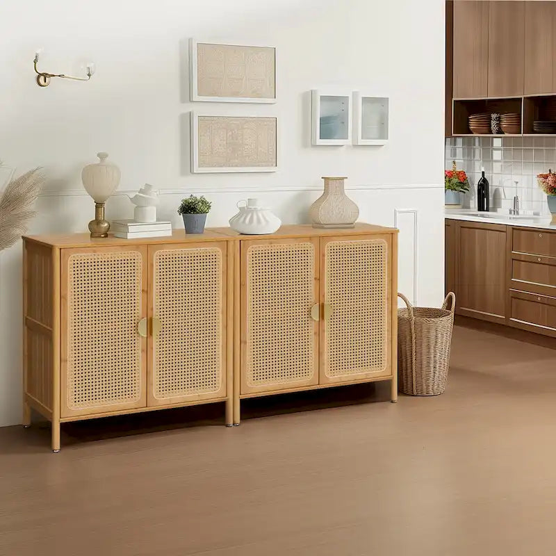 Buffet de cuisine avec portes décoratives en rotin