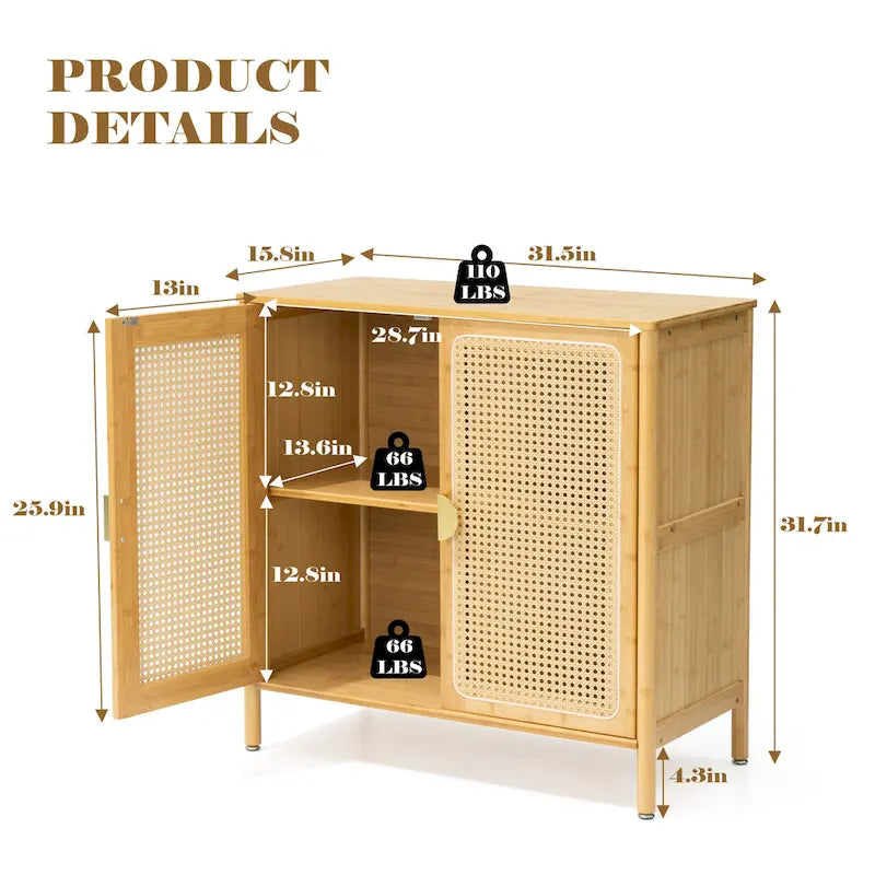 Buffet de cuisine avec portes décoratives en rotin