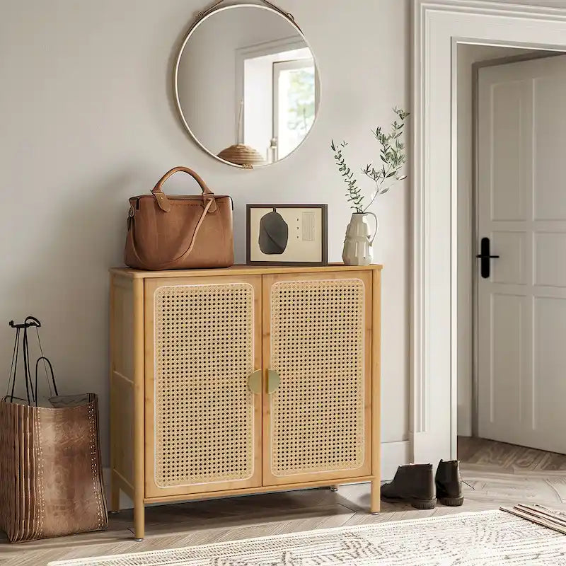 Buffet de cuisine avec portes décoratives en rotin