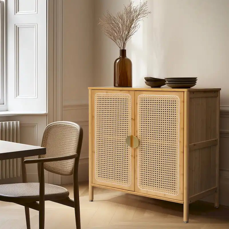 Buffet de cuisine avec portes décoratives en rotin