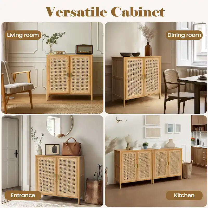 Buffet de cuisine avec portes décoratives en rotin