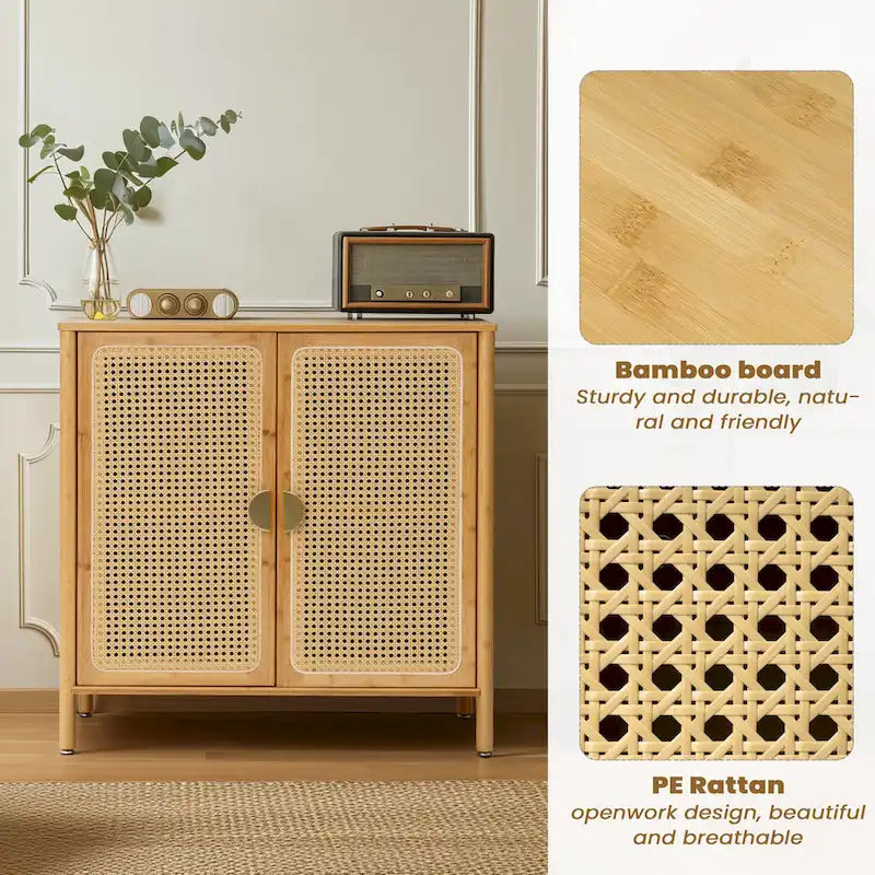 Buffet de cuisine avec portes décoratives en rotin